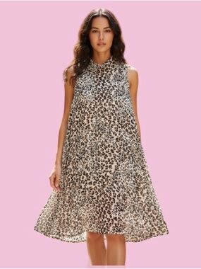 Sharagano Black and Brown Leopard Print Dress